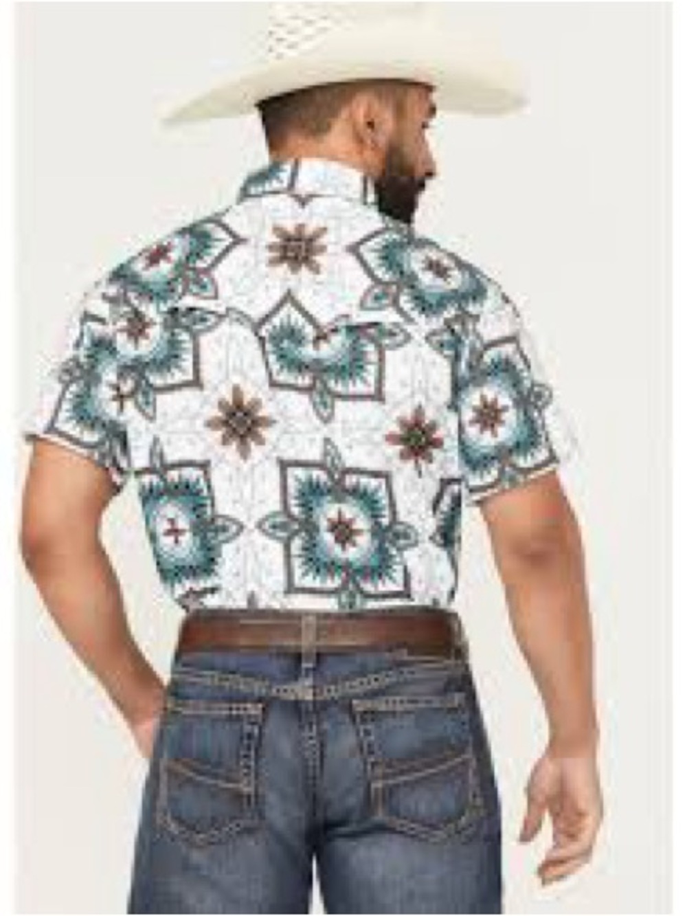 ROCK & ROLL‎ DENIM MEN'S L MEDALLION PRINT SHORT SLEEVE SNAP STRETCH WESTERN